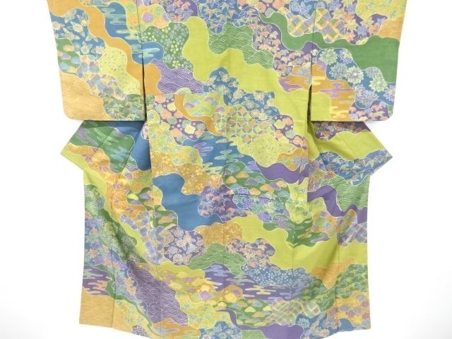 波に菊楓模様手織り紬訪問着